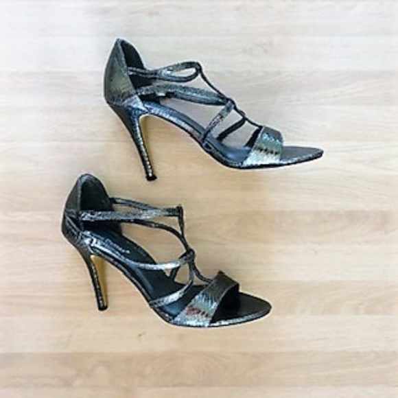 Pierre Dumas Metallic Gray High Heeled Sandals - Picture 1 of 8